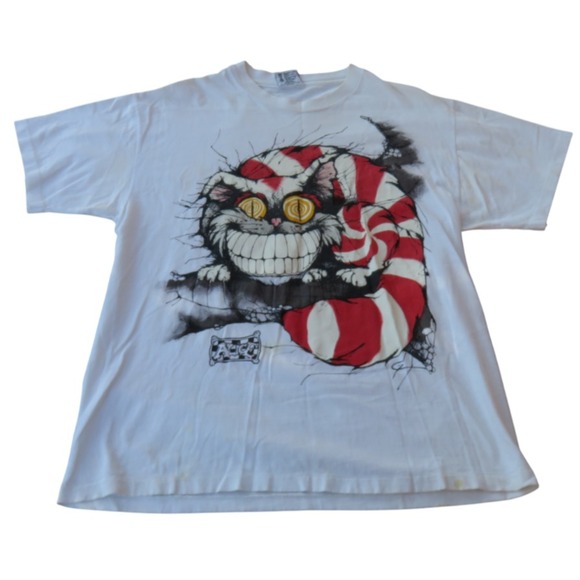 VTG 90s Cheshire Cat T Shirt Andazia Alice In Wonderland USA Made Single Stitch
